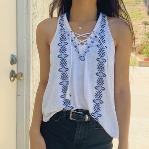 Hollister Embroidered tank top with lace at the top